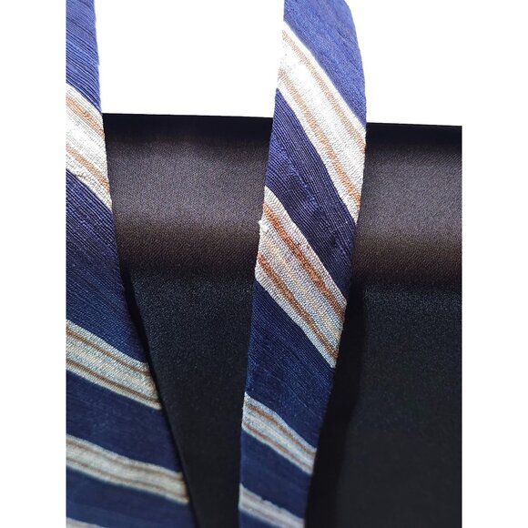 Vintage Lilly Dache Paris-Los Angeles Blue & Beige Striped Silk Tie - Picture 11 of 12